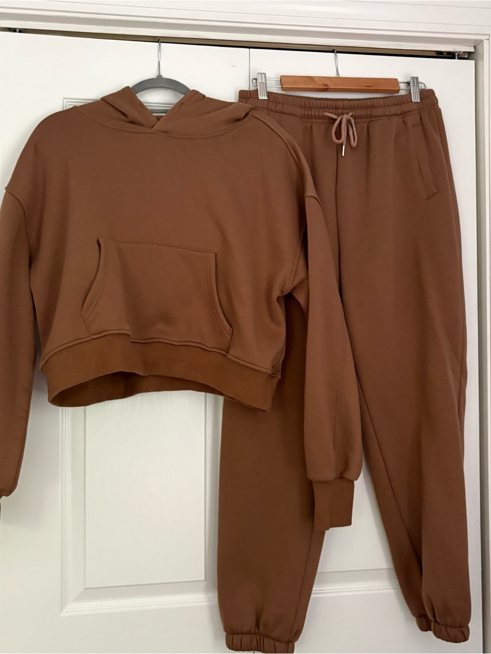 Women's Chocolate Brown Cropped Hoodie & Jogger Set size L